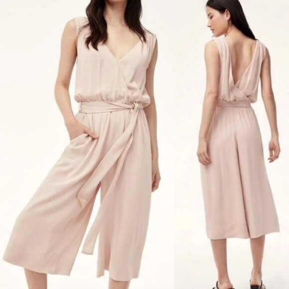 Babaton Aritzia Maximillian Jumpsuit Wide Leg Crop Denude Beige Taupe Size XS - Picture 3 of 15